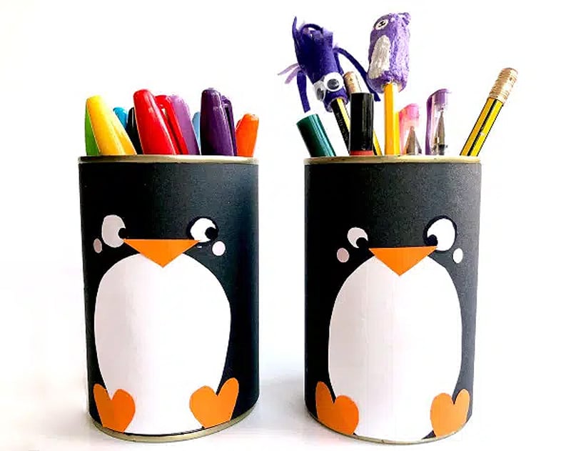 functional penguin-inspired pencil holder