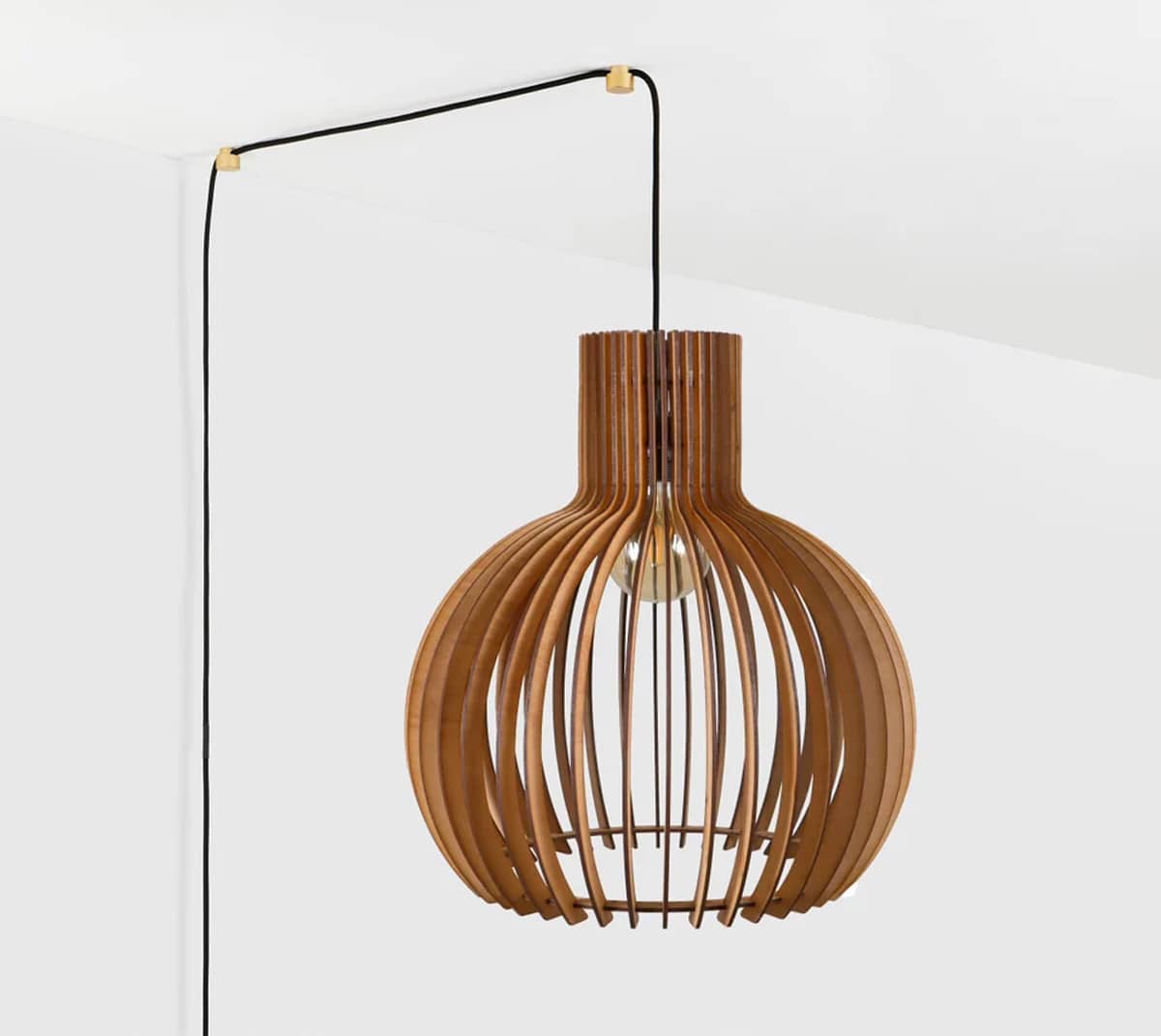 scandinavian style elegant plug-in wood pendant light