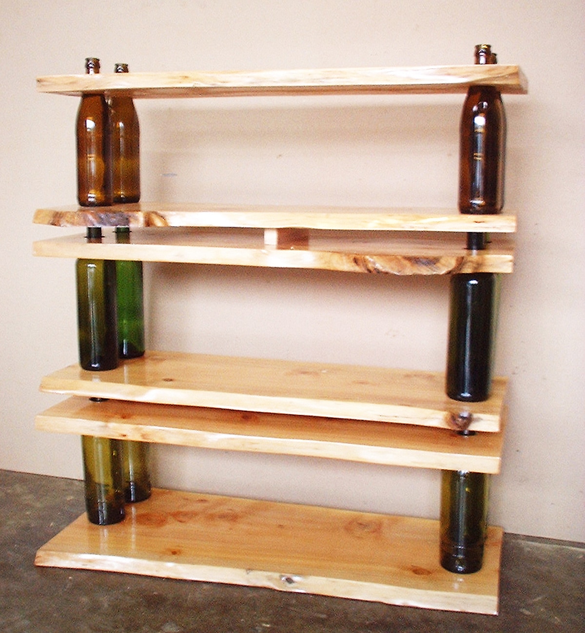 shelving and tables using glass bottles
