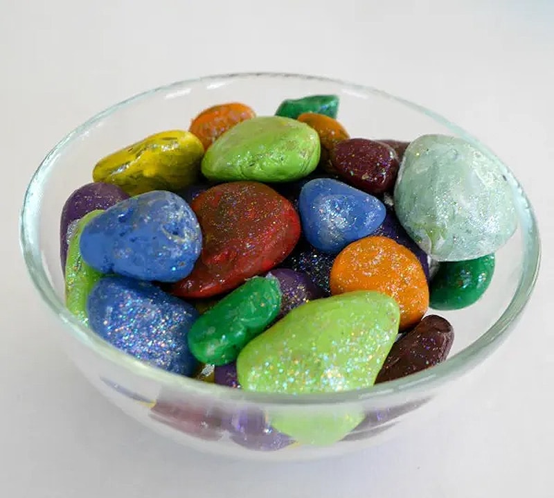 sparkly painted rocks bowl