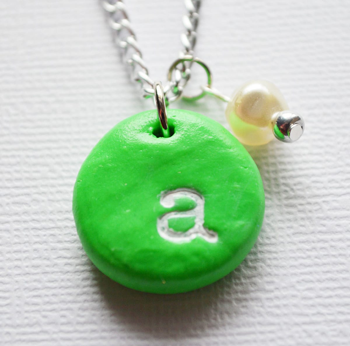 stamped monogram necklace green