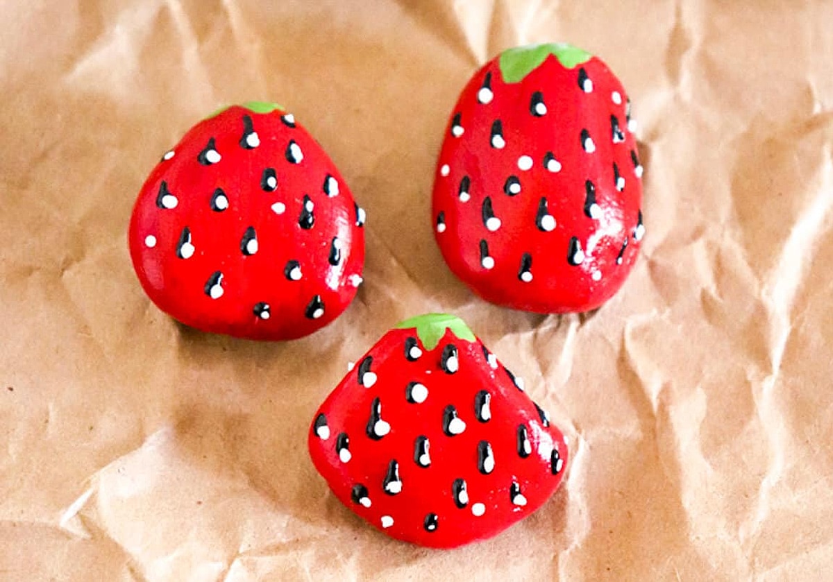 strawberry-painted rocks