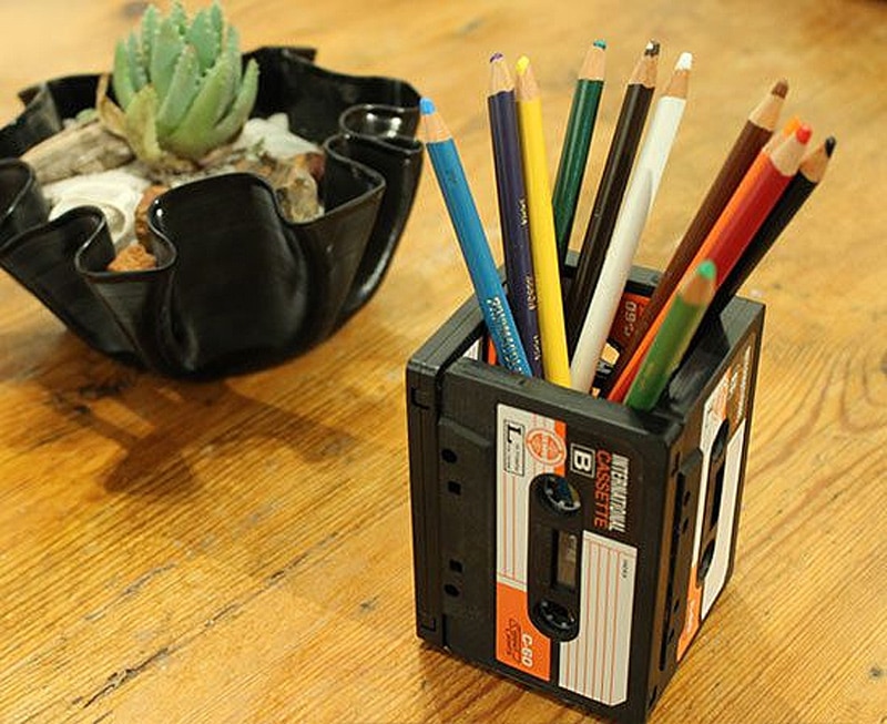 upcycled cassettes turned pencil holder