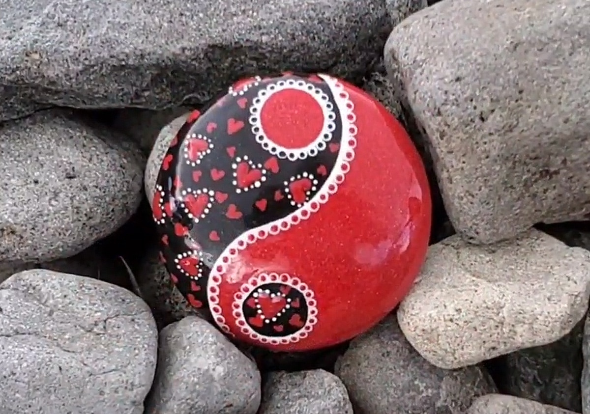 valentine yin yang rock painting