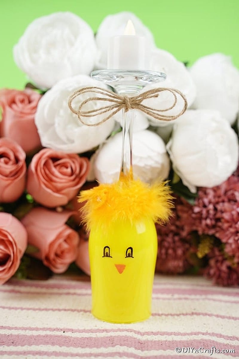 wine glass chick candle holder