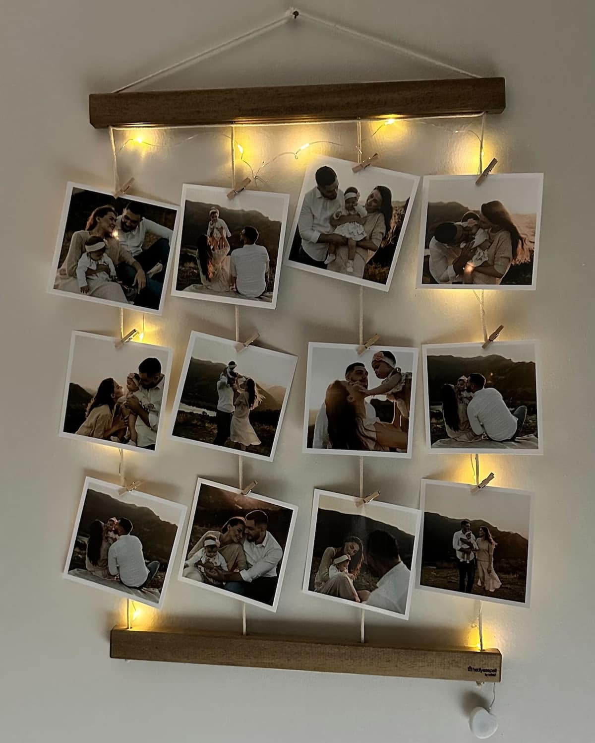 wood photo hanger with lights