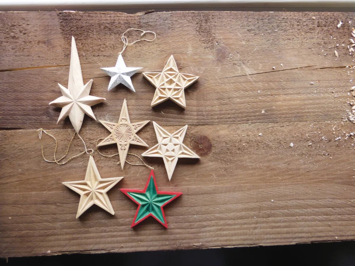 Carved Wooden Star Decorations