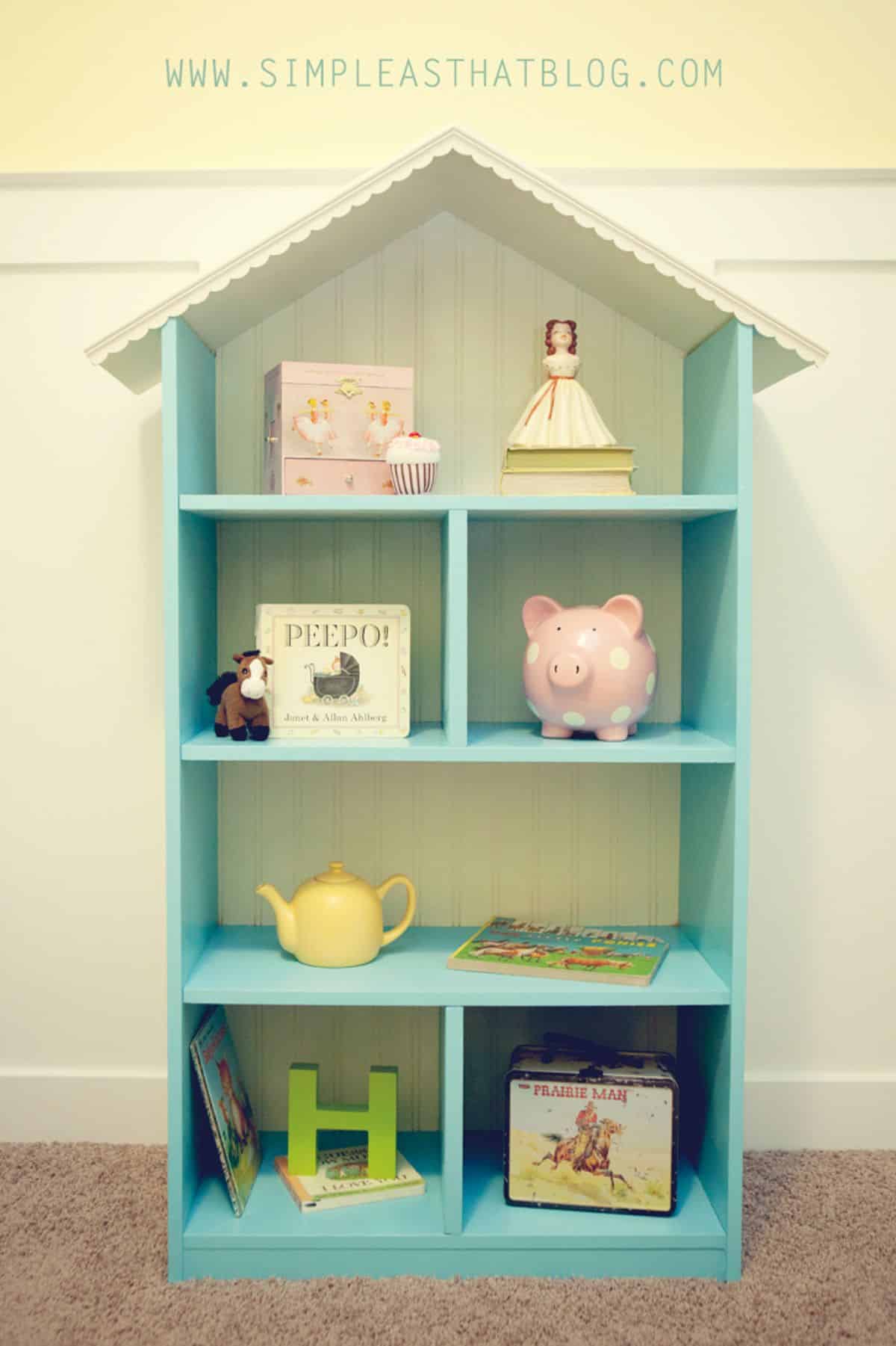 DIY Dollhouse From 3-Tiered Bookshelf
