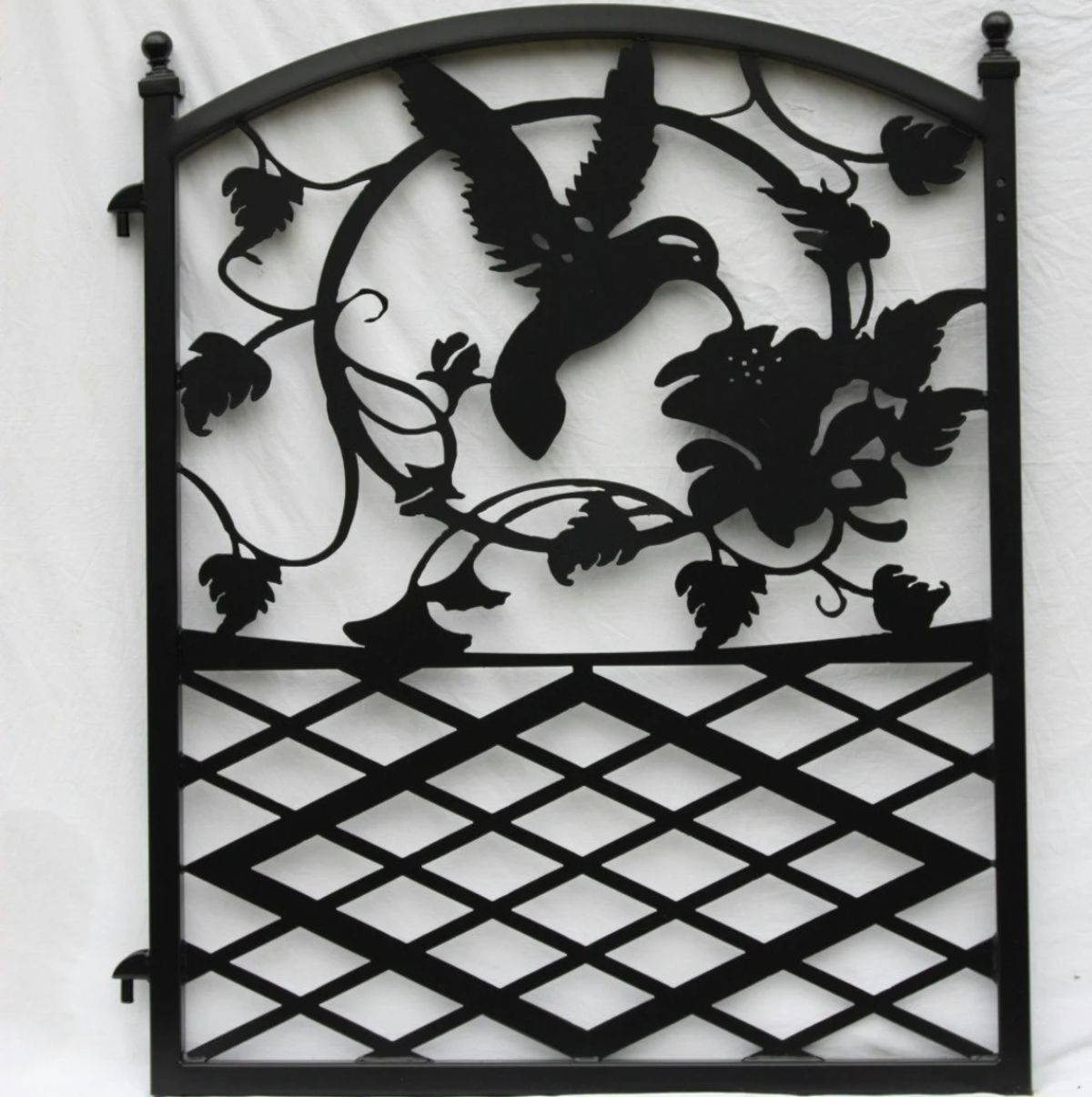 Ornamental Wrought Iron Garden Gate Hummingbird Flowers Design