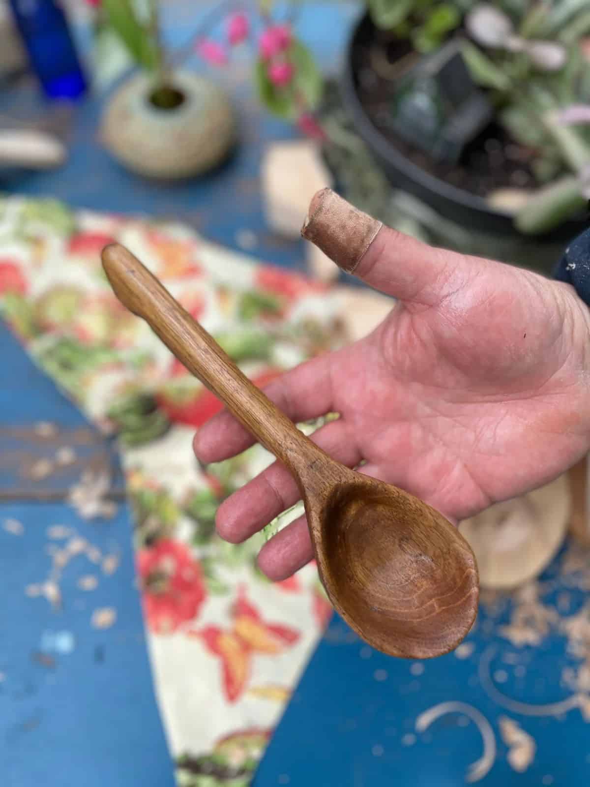 A hand-carved wooden spoon.
