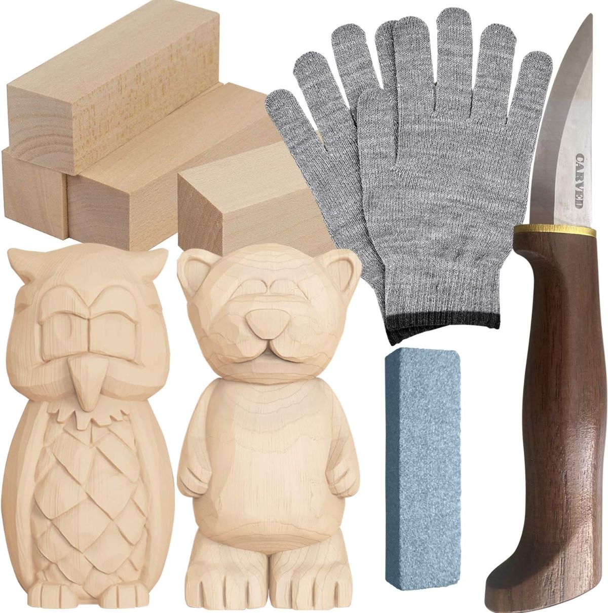 Owl and Bear Wood Carving Kit