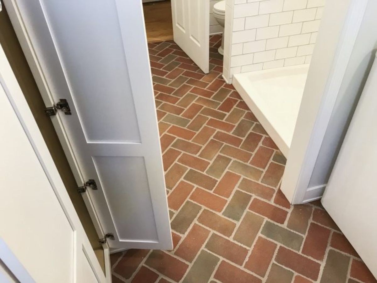 Brick Paver bathroom floor.