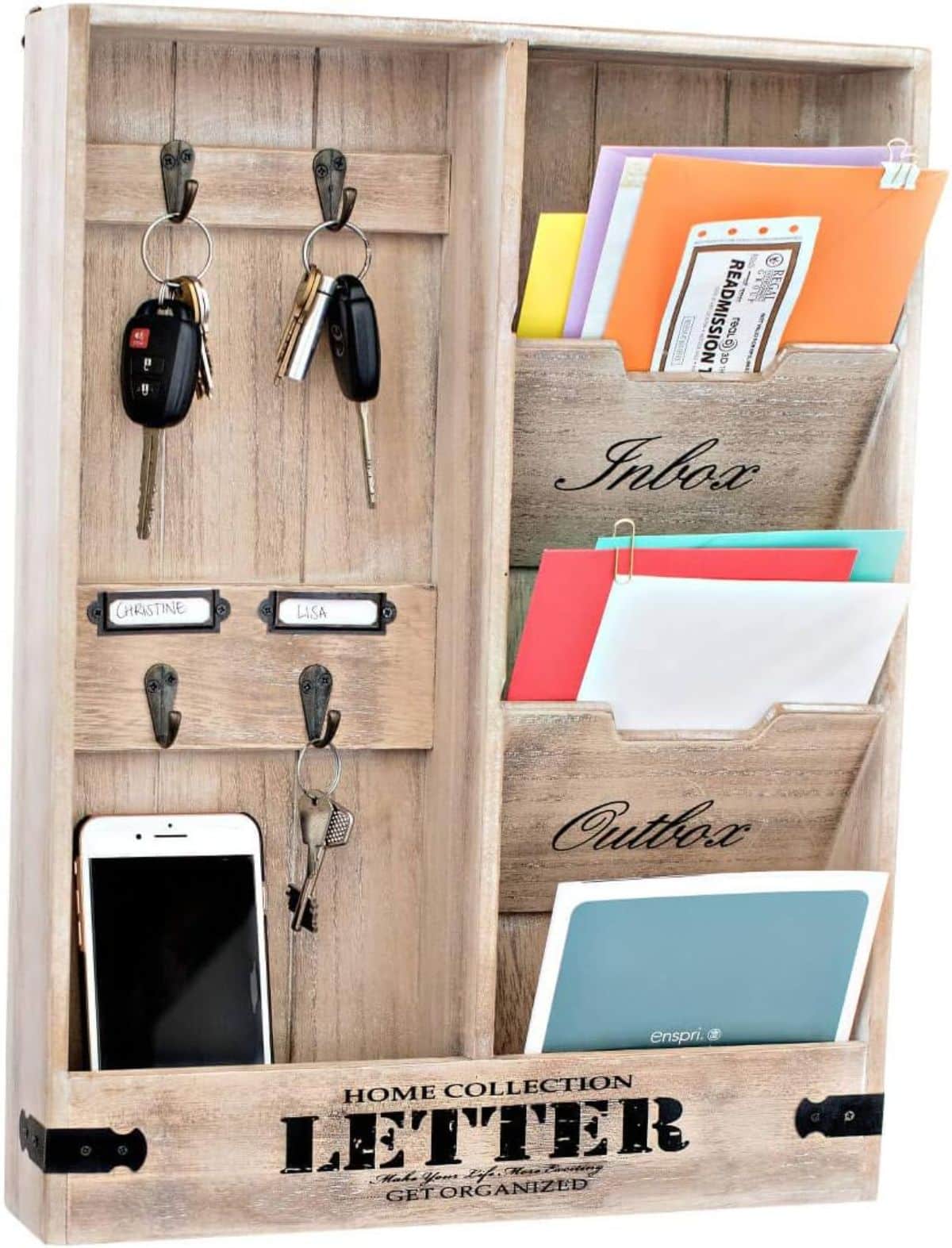 DIY Rustic Mail Organizer Wall Mount and Key Holder for Wall