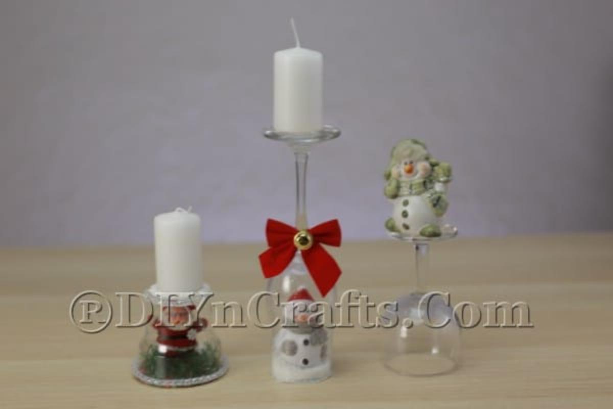 DIY Festive Christmas Candle Holders Out of Wine Glasses