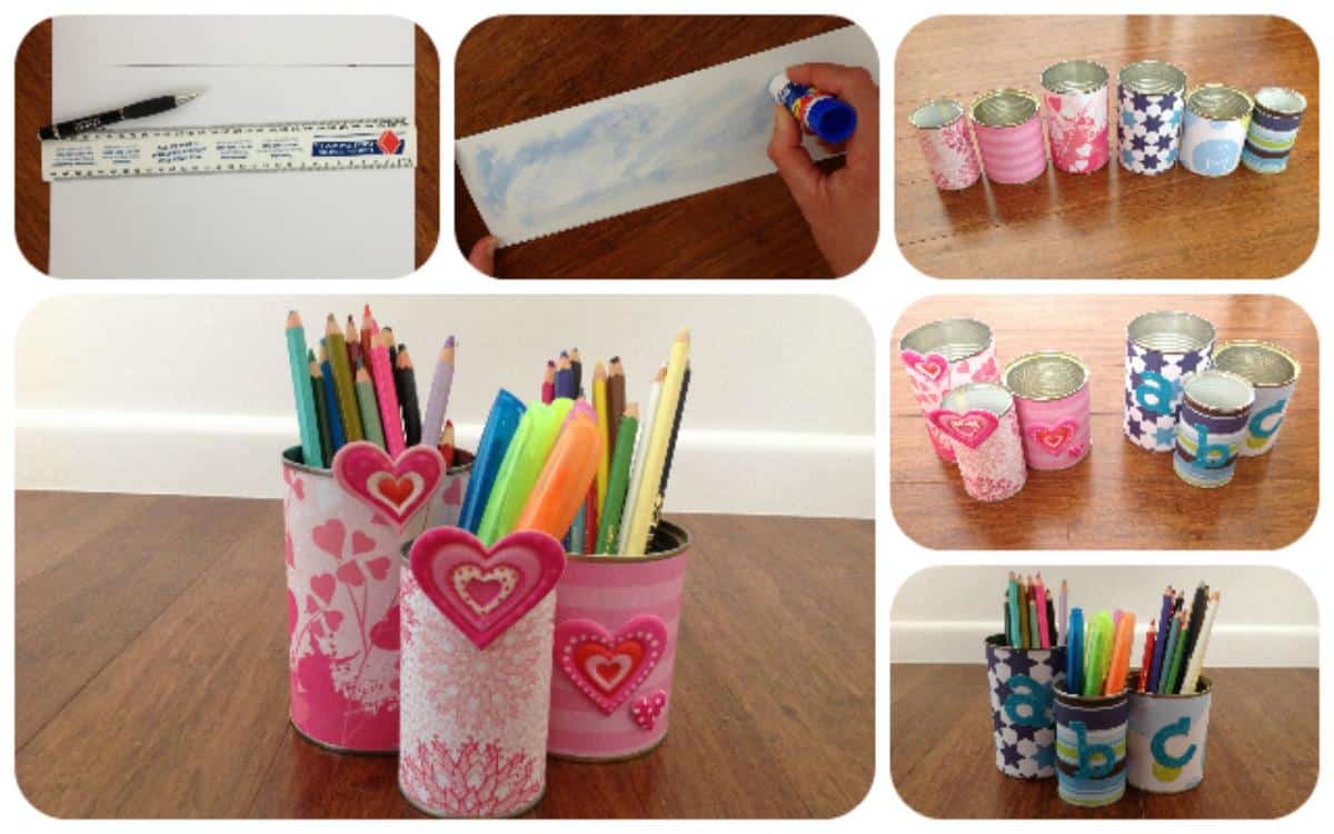 DIY Tin Can Pencil Holder collage.