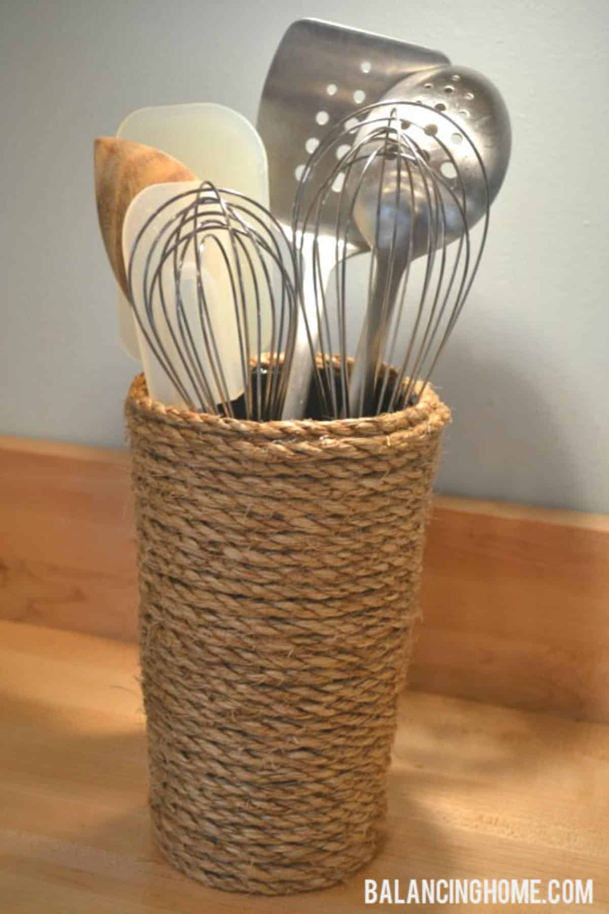 DIY Soda Cup With Rope Utensil Holder