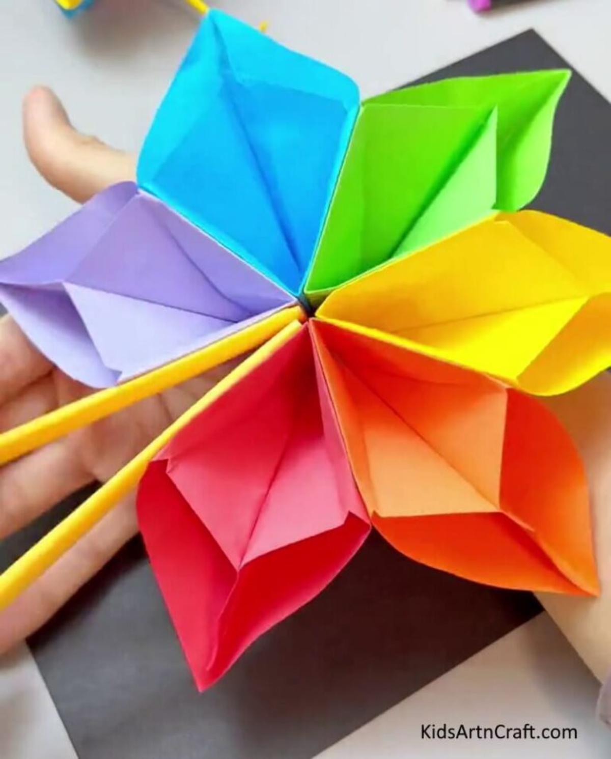 DIY Hand Fan With Colorful Paper for Kids