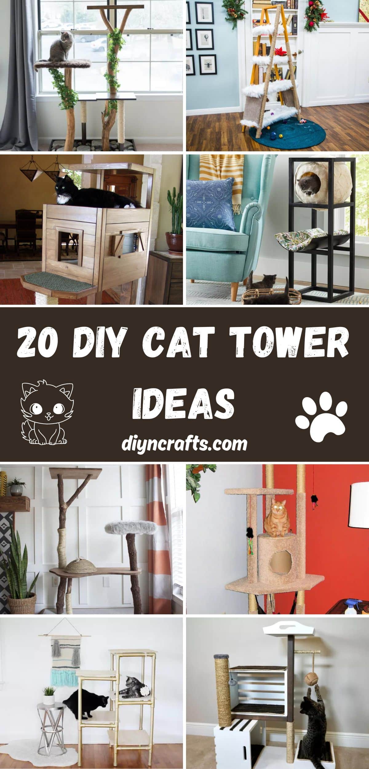 20 DIY Cat Tower Ideas collage.
