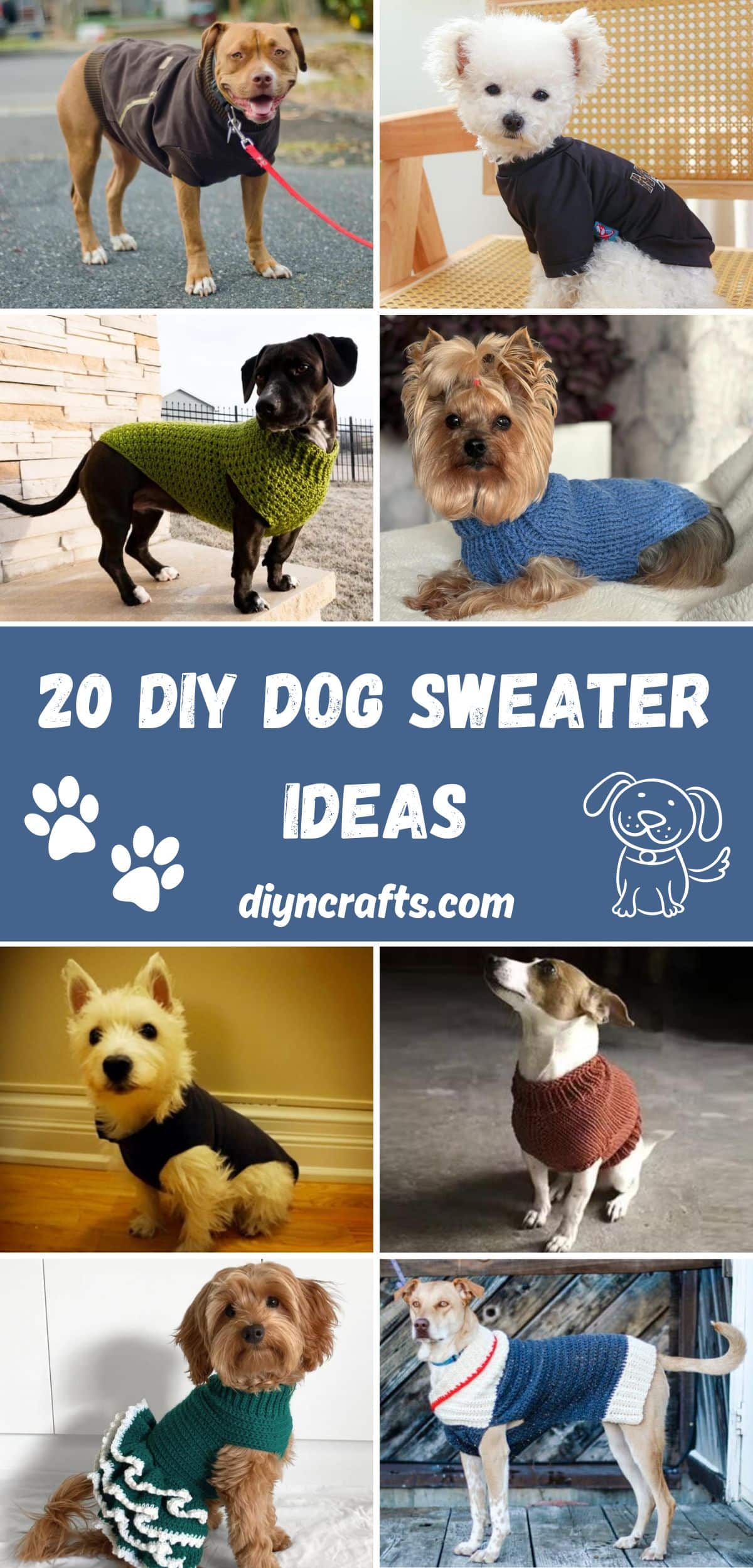 20 DIY Dog Sweater Ideas collage.
