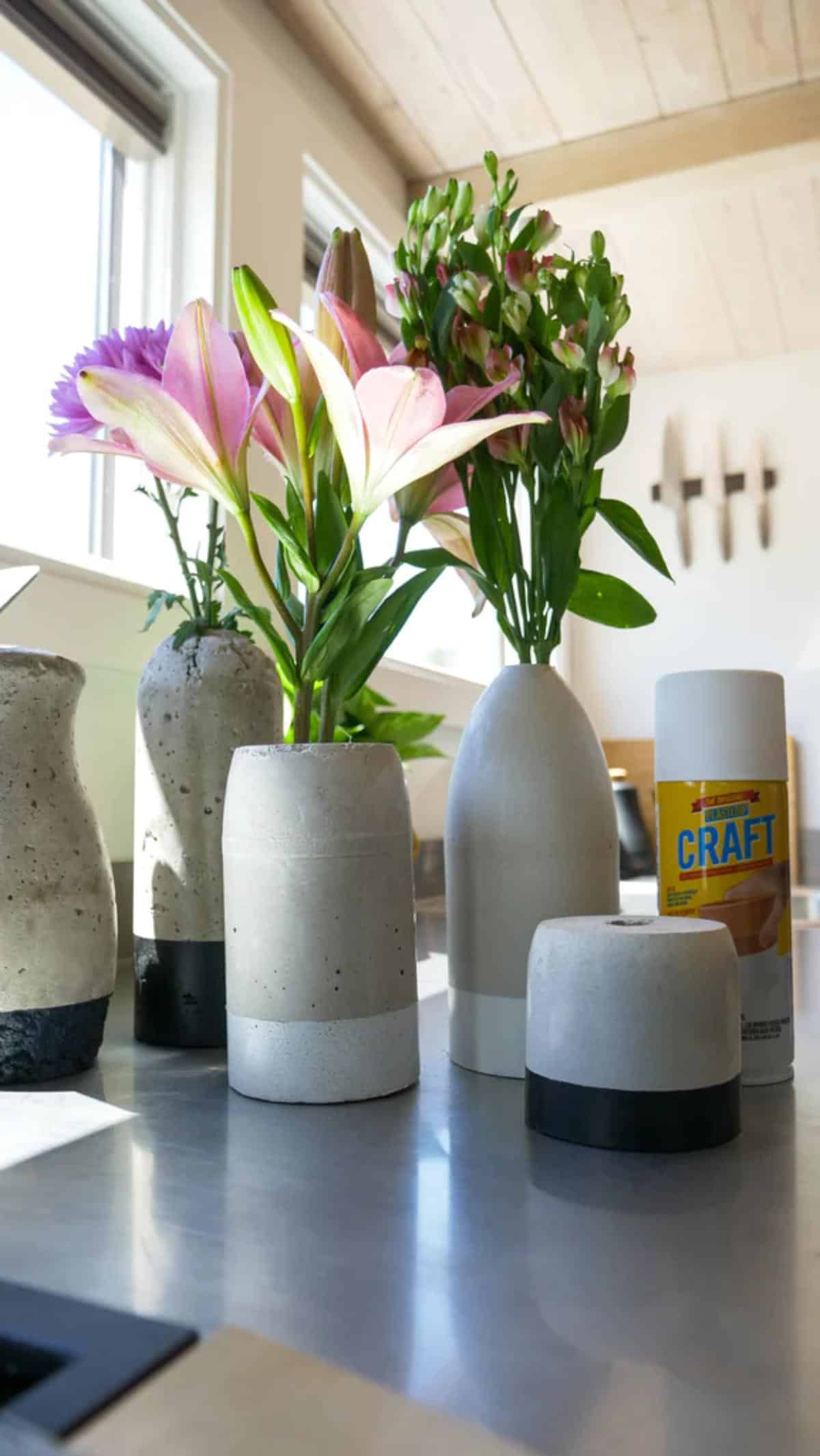 Concrete DIY Vases with Protective Bottom Coat