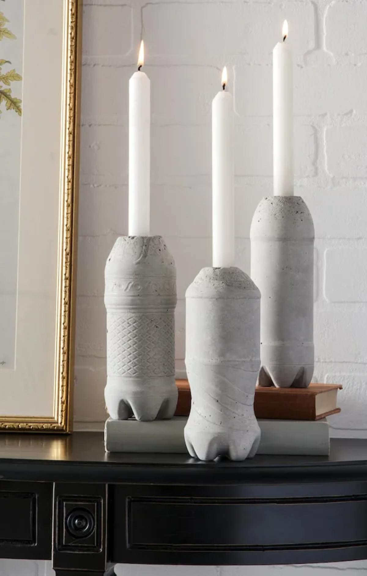 DIY Concrete Candle Holders From Plastic Bottles