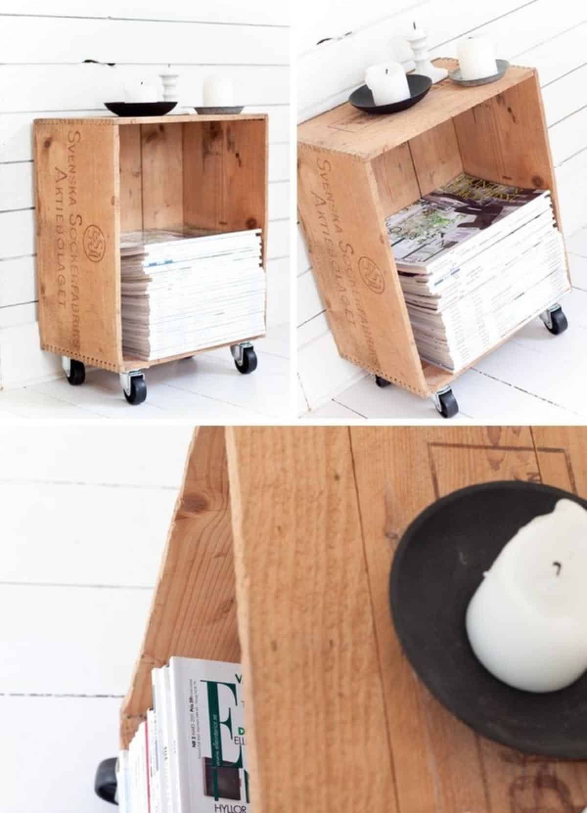DIY Wooden Crate Magazine Rack