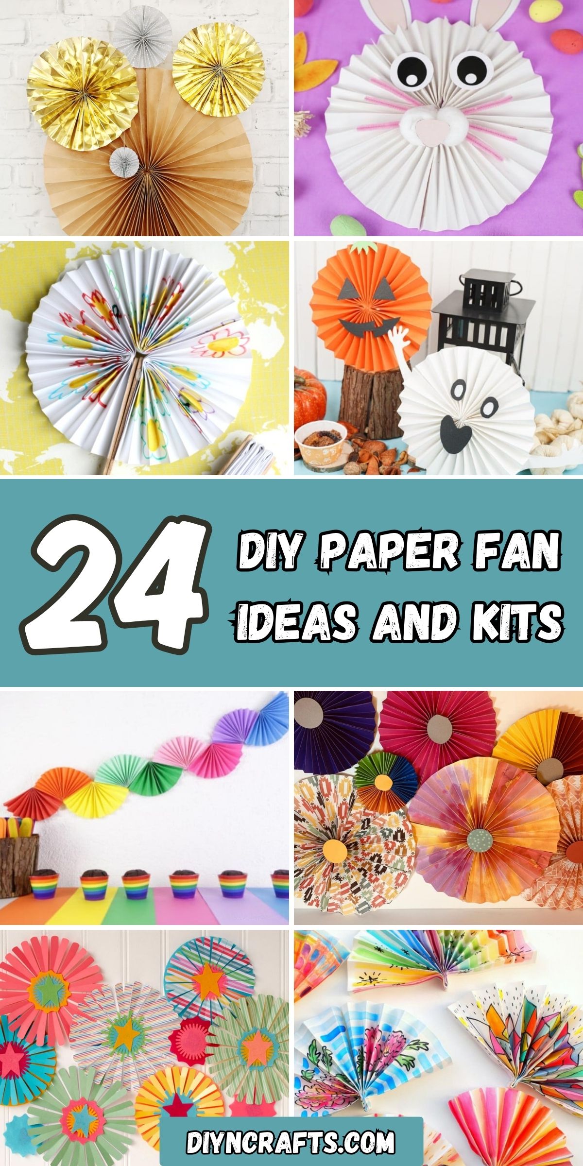 24 DIY Paper Fan Ideas and Kits collage.