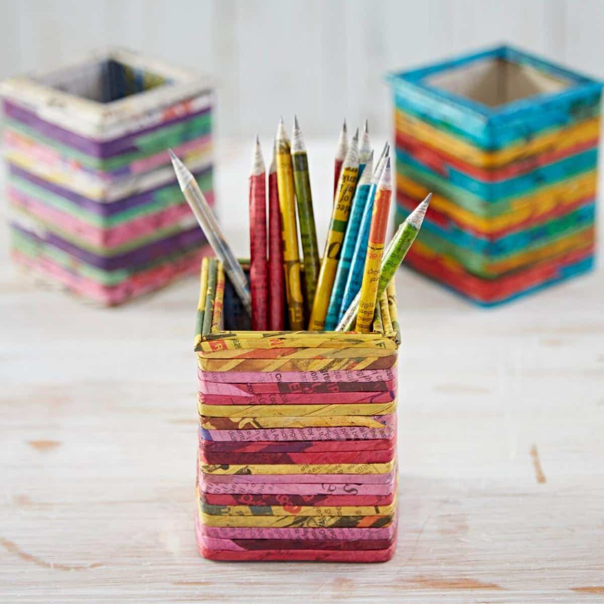 Recycled Newspaper Pencil Holder