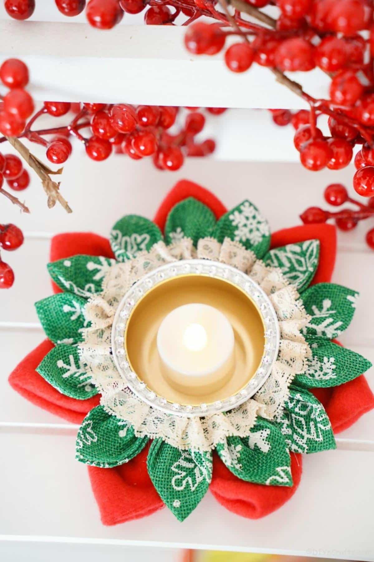 Christmas Fabric Flower Candle Holder