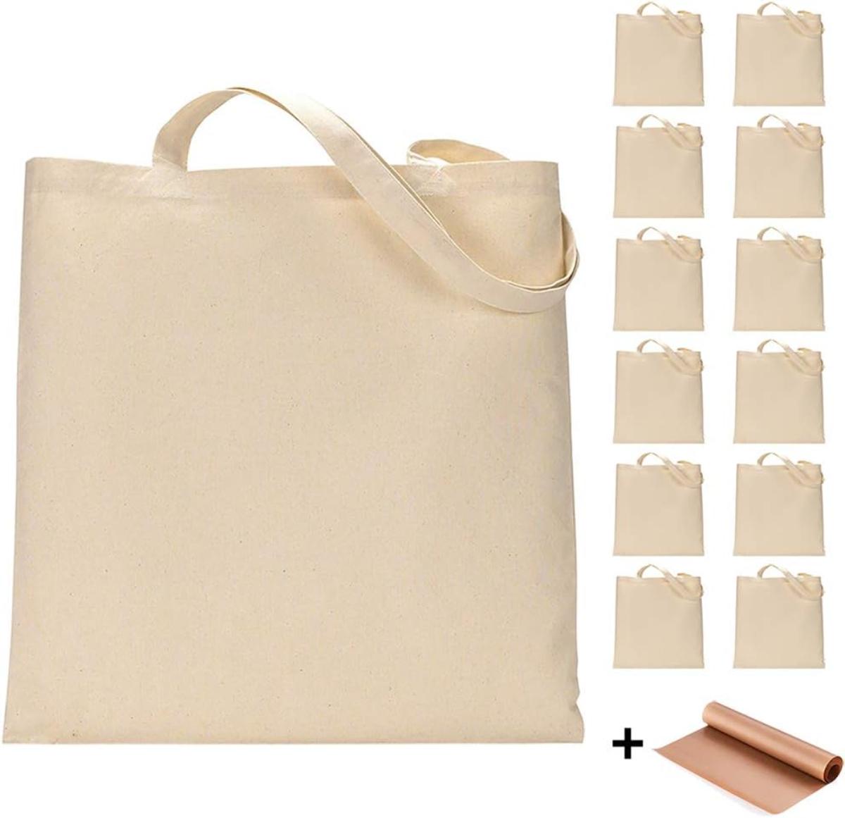 Funisfun 12 Pack Blank Canvas Tote Bags