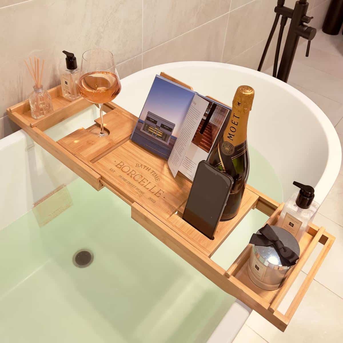 Personalized bamboo Extendable Bath Caddy