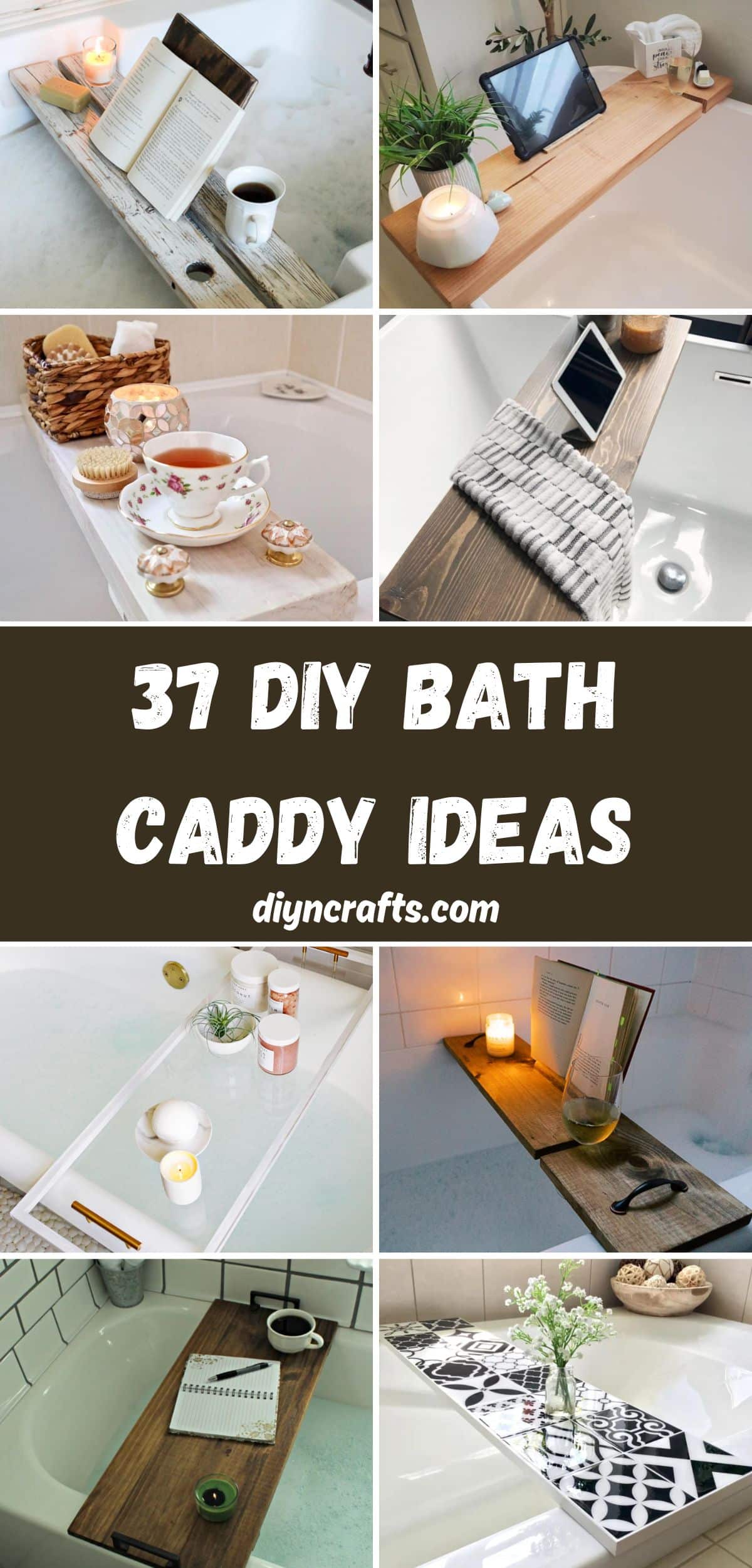 37 DIY Bath Caddy Ideas collage.