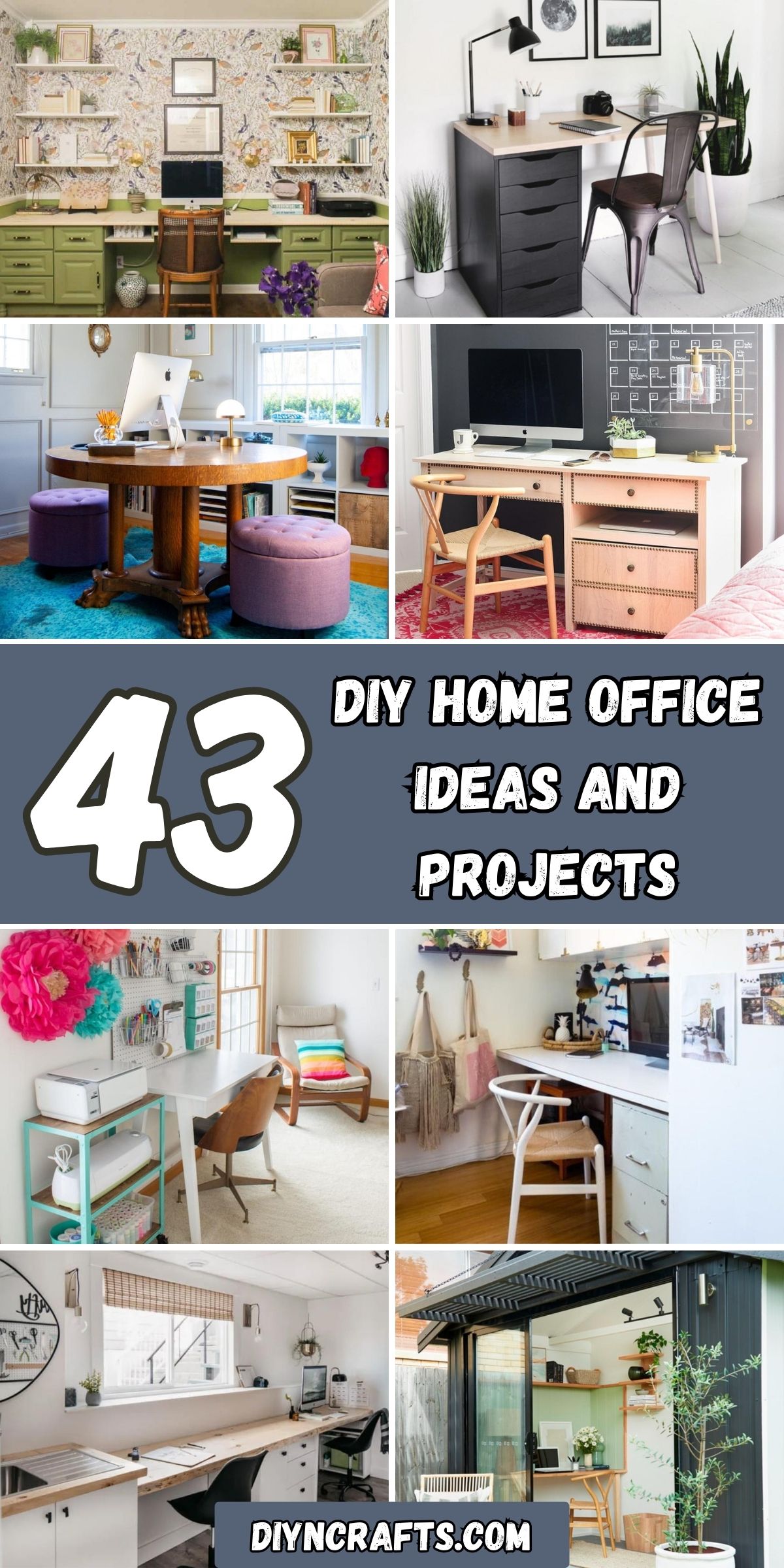 43 DIY Home Office Ideas and Projects collage.