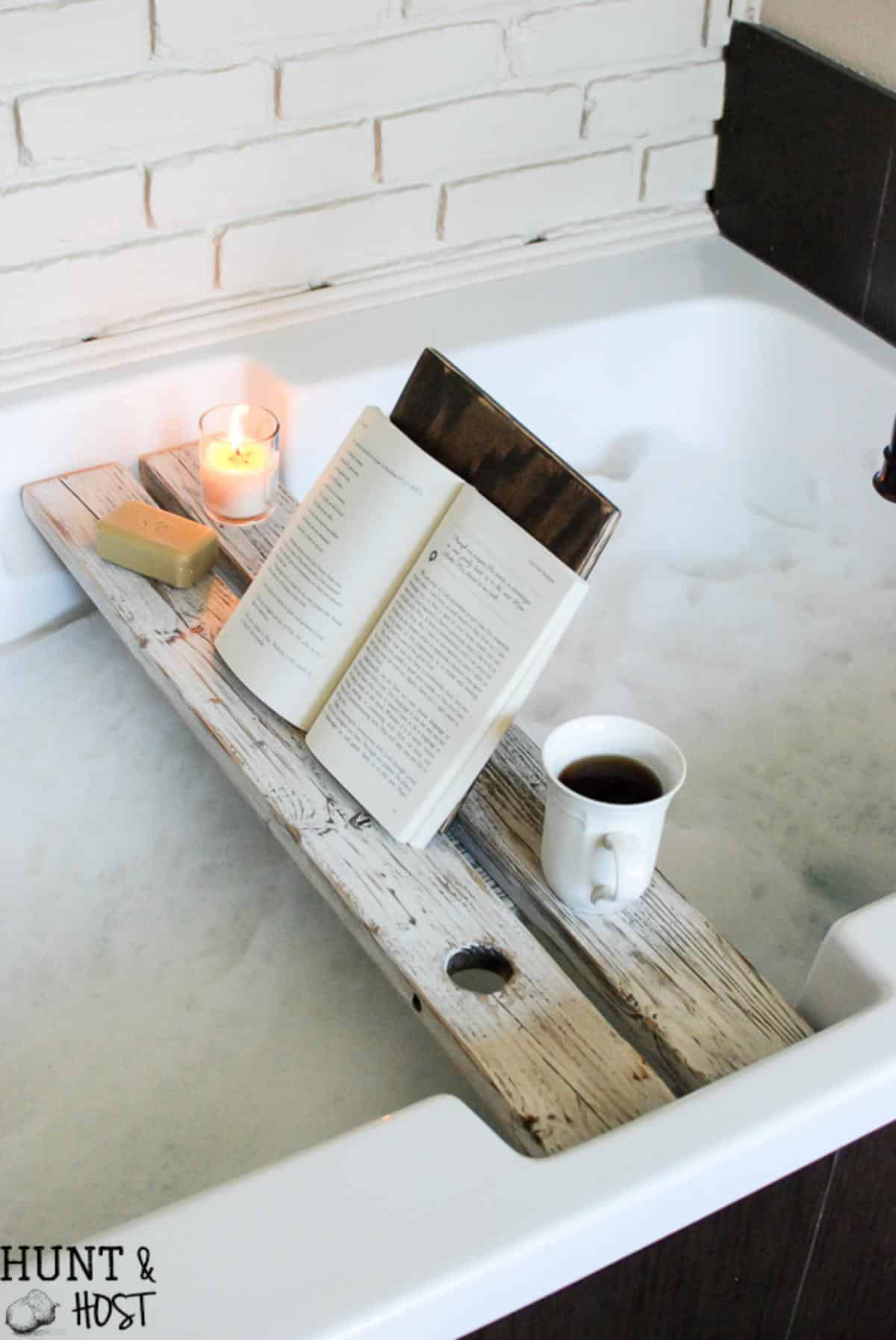 DIY Bath Tray With Book Rest