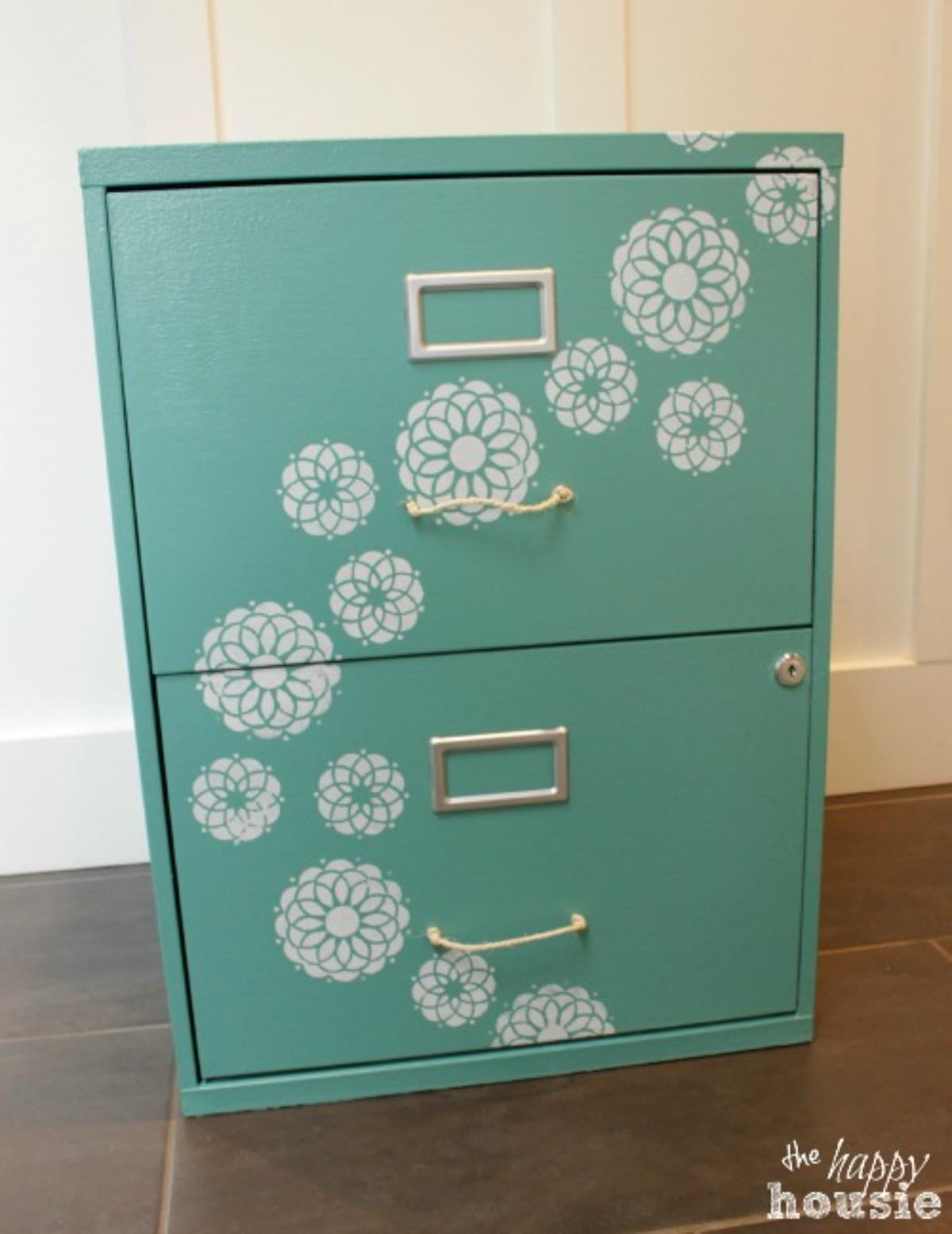 Fully Flowered Chalk Painted Stencilled Filing Cabinet