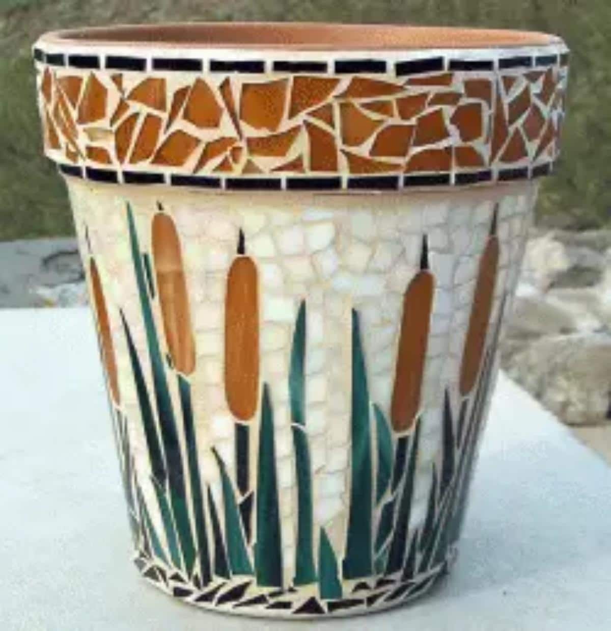 DIY mosaic flower pot.