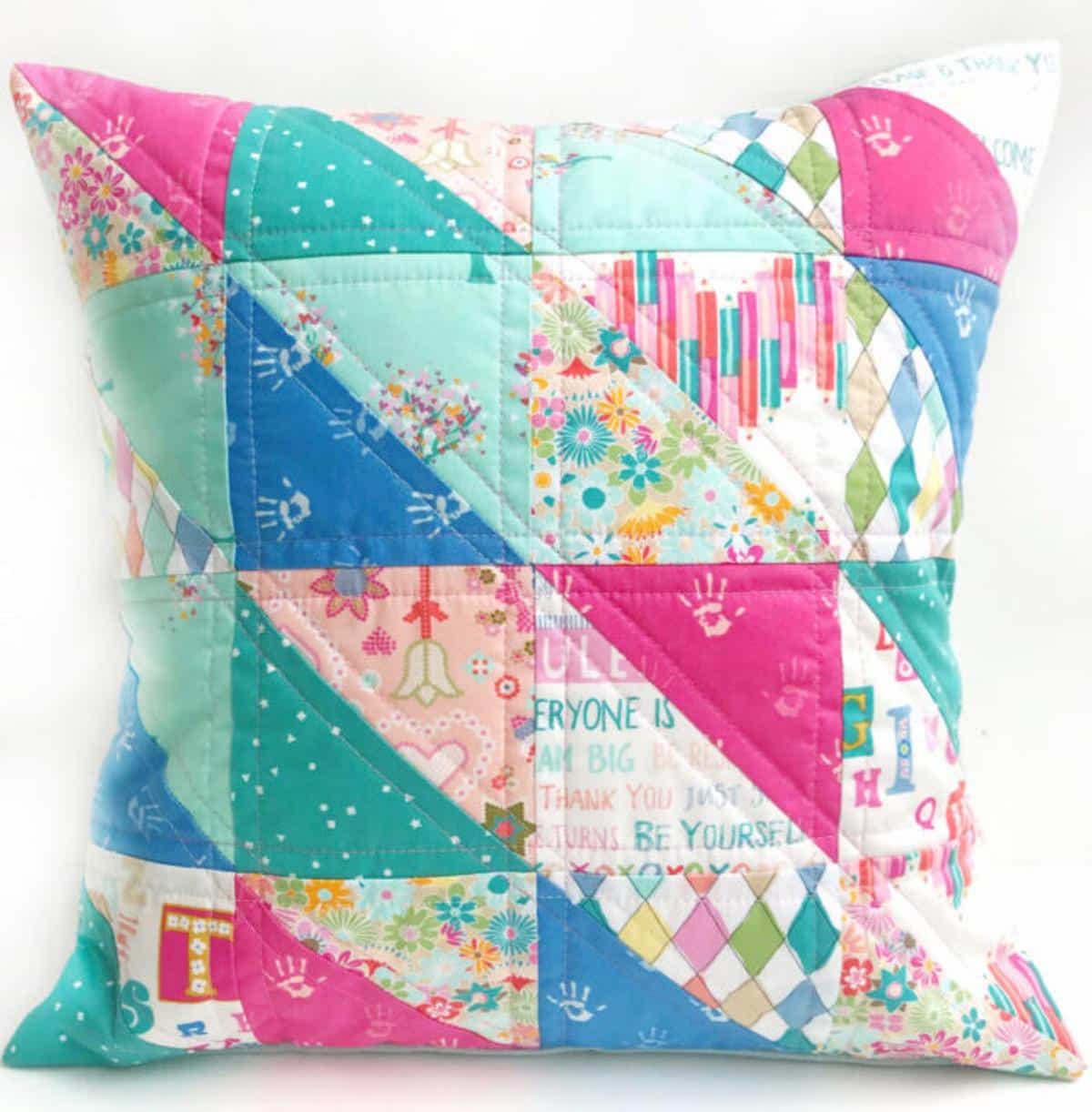 Quilted Pillow Using Half-Square Triangles