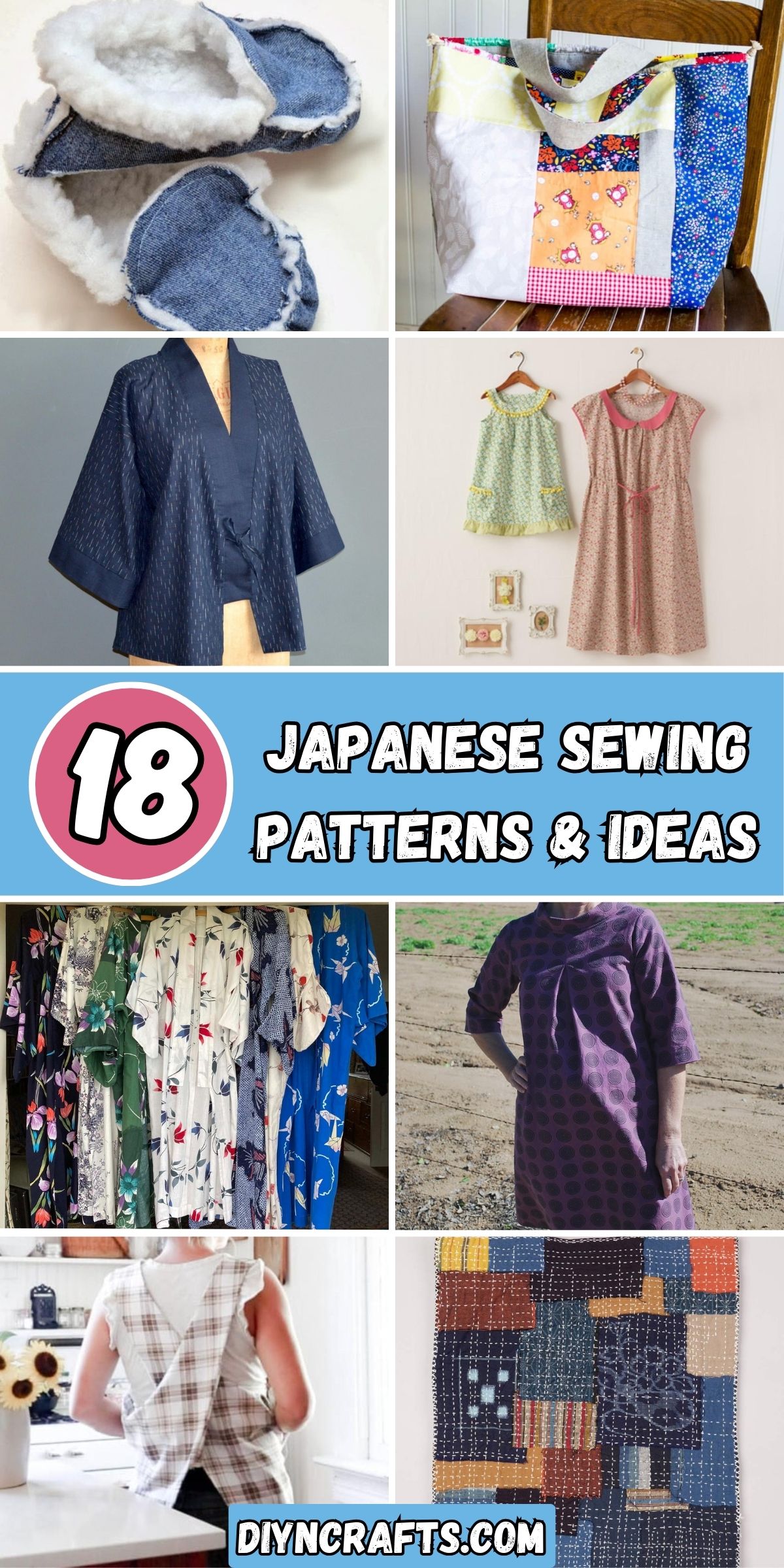 18 Japanese Sewing Patterns & Ideas collage.