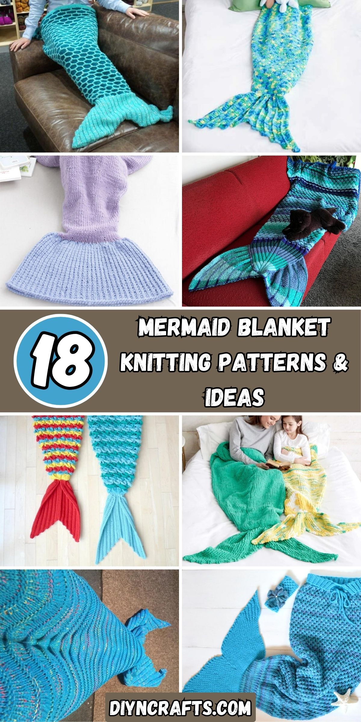 18 Mermaid Blanket Knitting Patterns & Ideas collage.