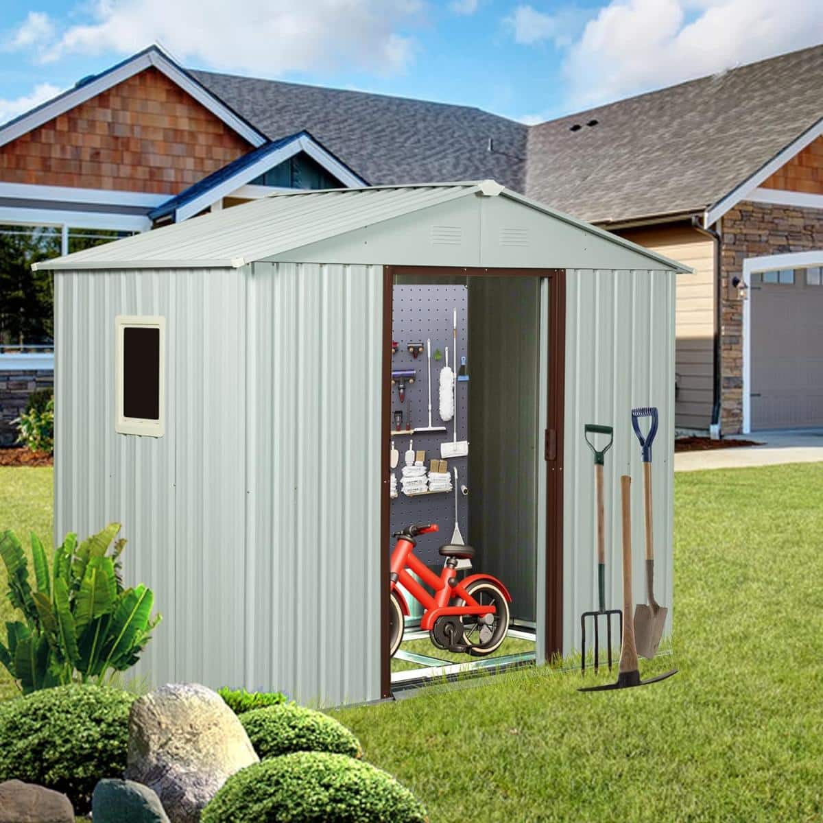 8FT X 4FT Metal Outdoor Storage Shed With Peaked Roof