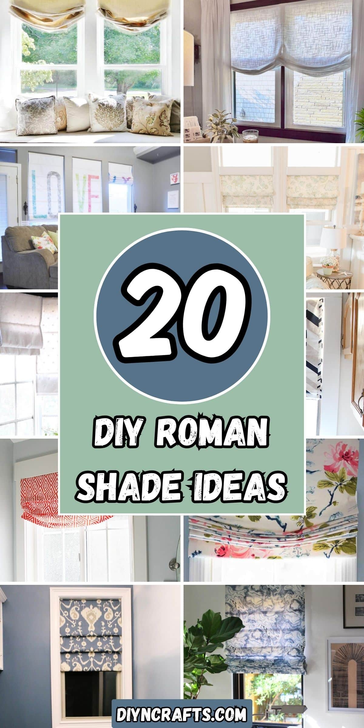 20 DIY Roman Shade Ideas collage.