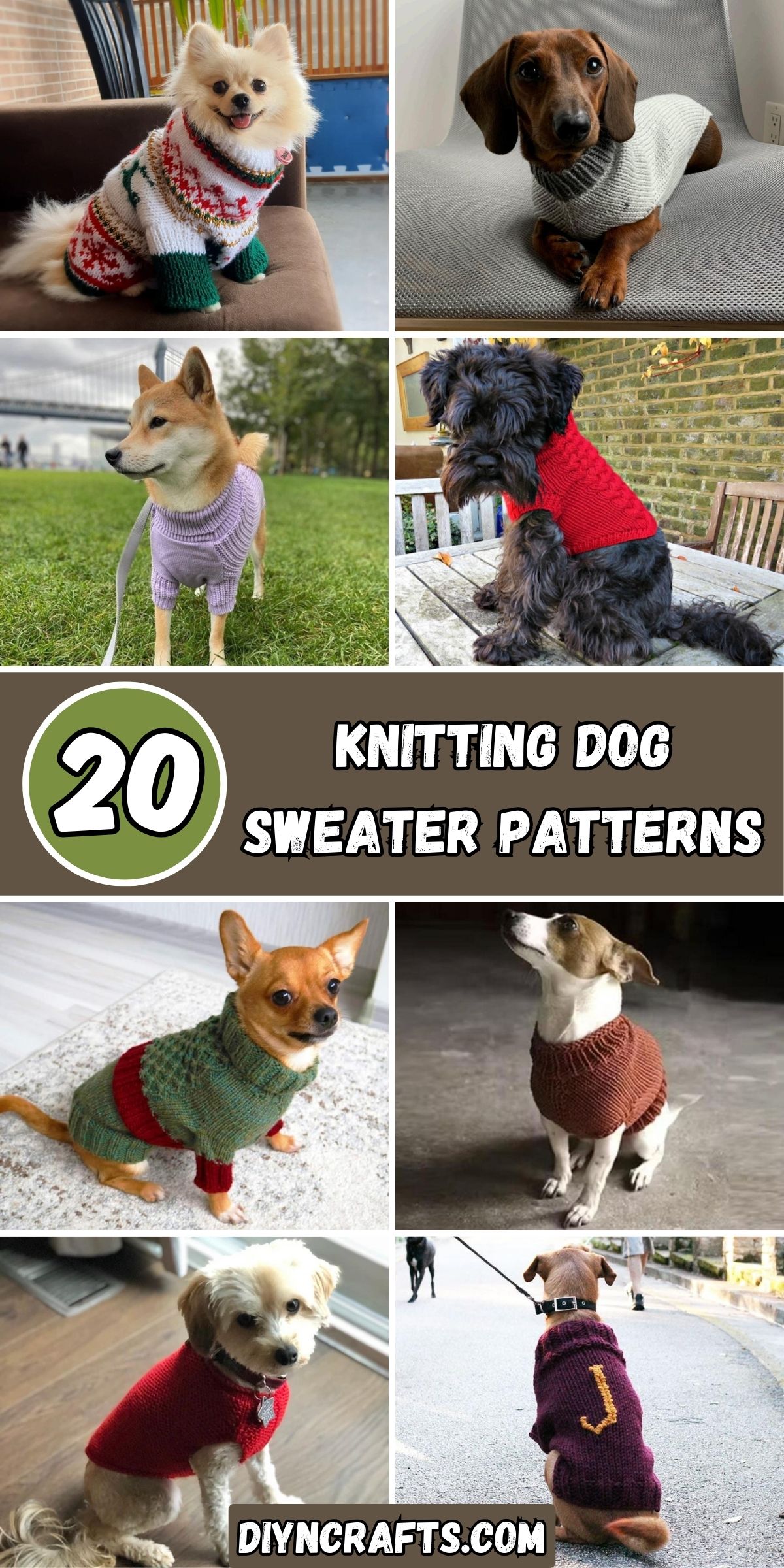 20 Knitting Dog Sweater Patterns collage.