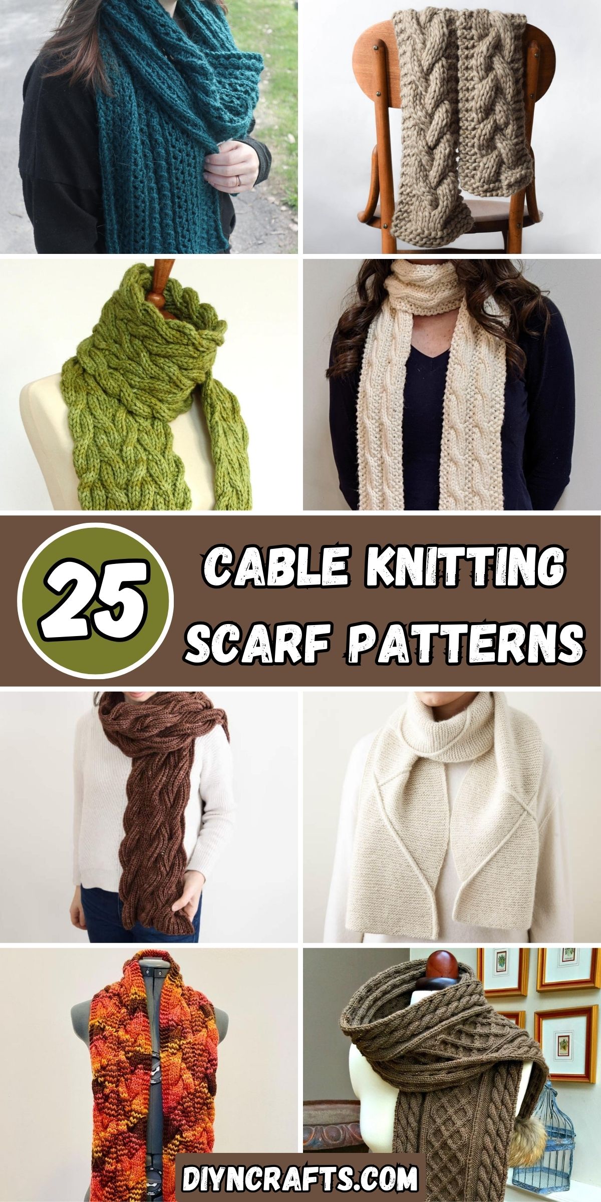 25 Cable Knitting Scarf Patterns collage.