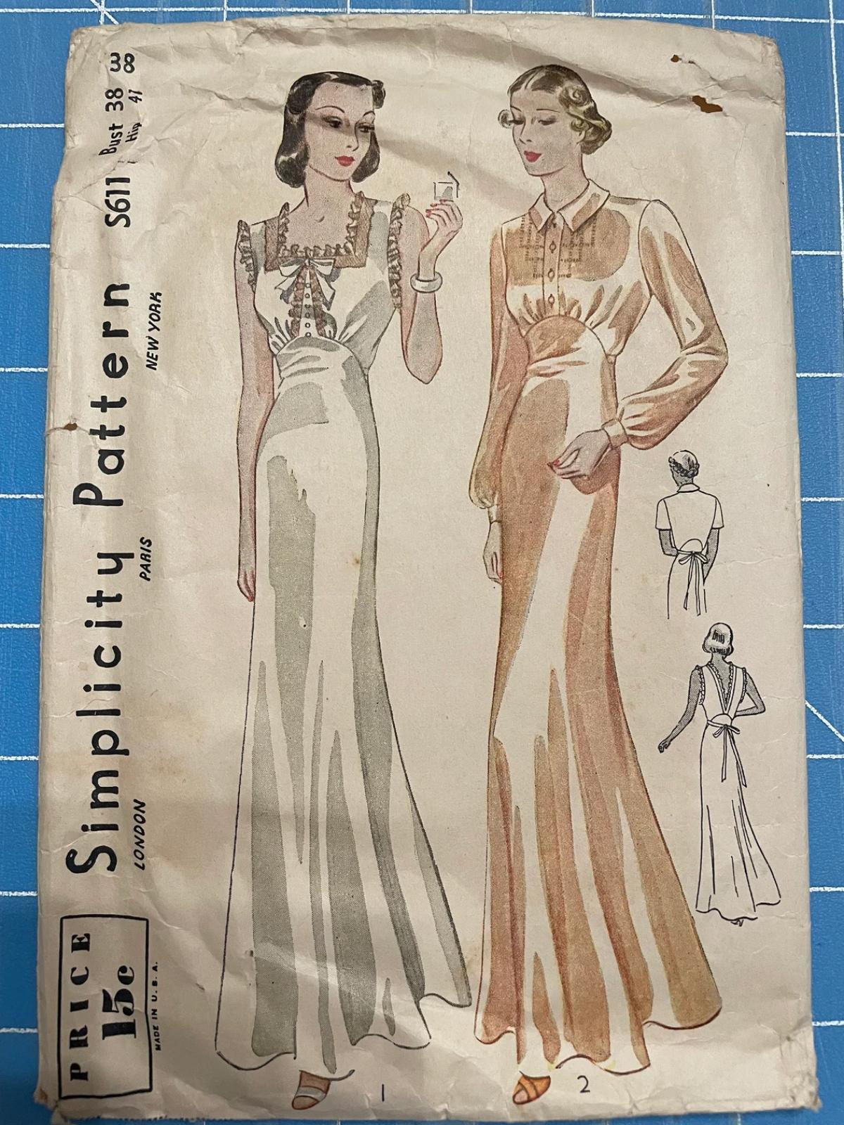 Original 1930’s Misses Nightgown Sewing Pattern
