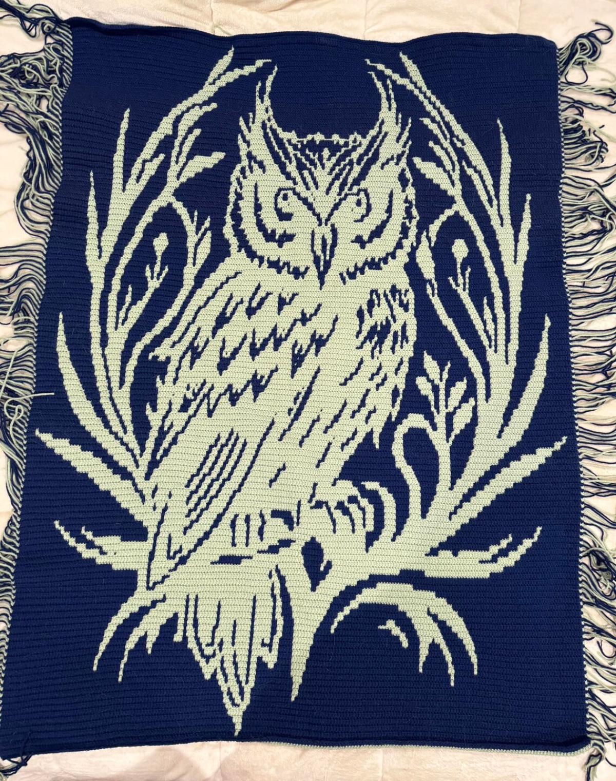Ever Watchful Owl Overlay Mosaic Crochet Blanket