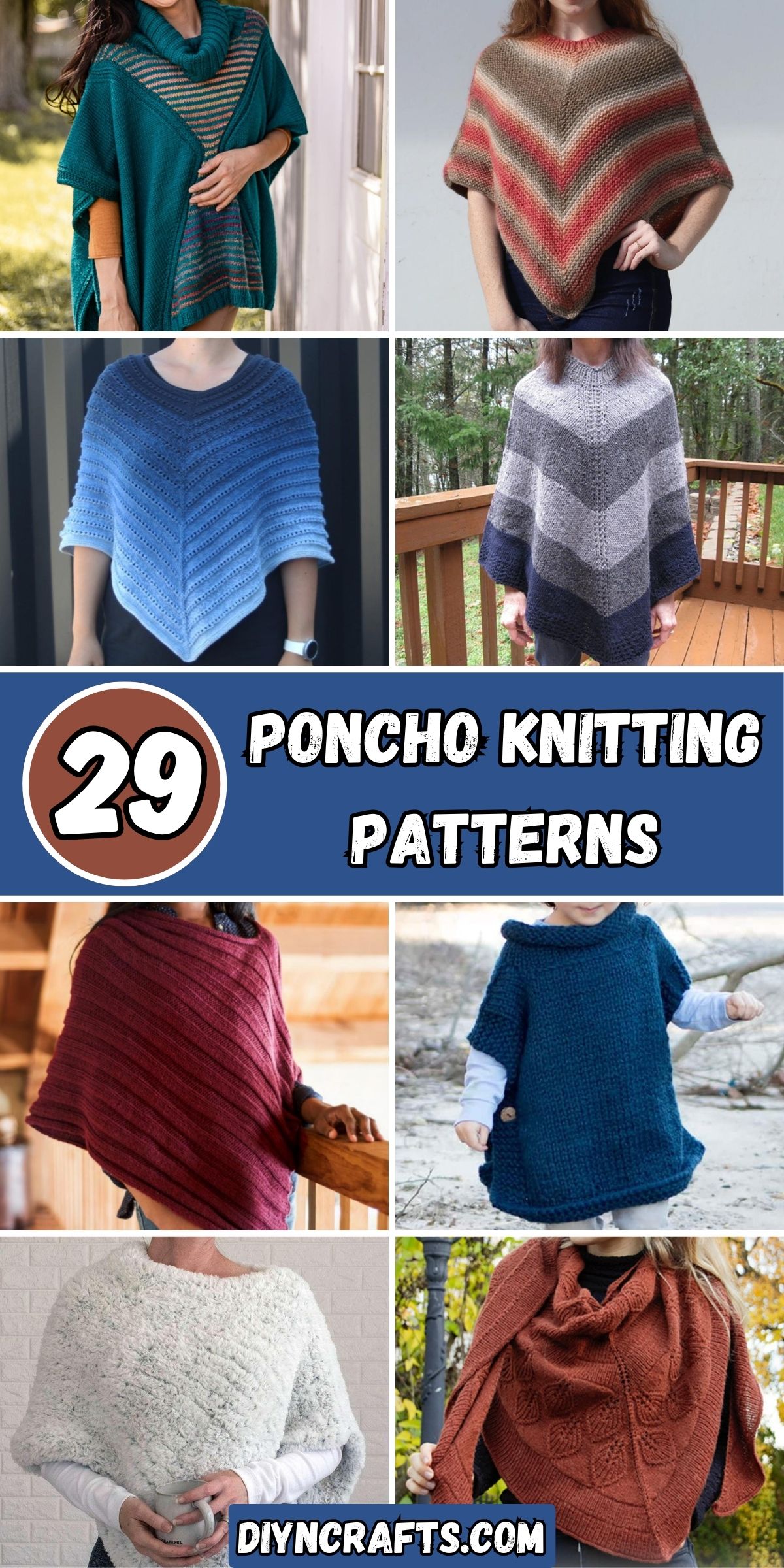 29 Poncho Knitting Patterns collage.