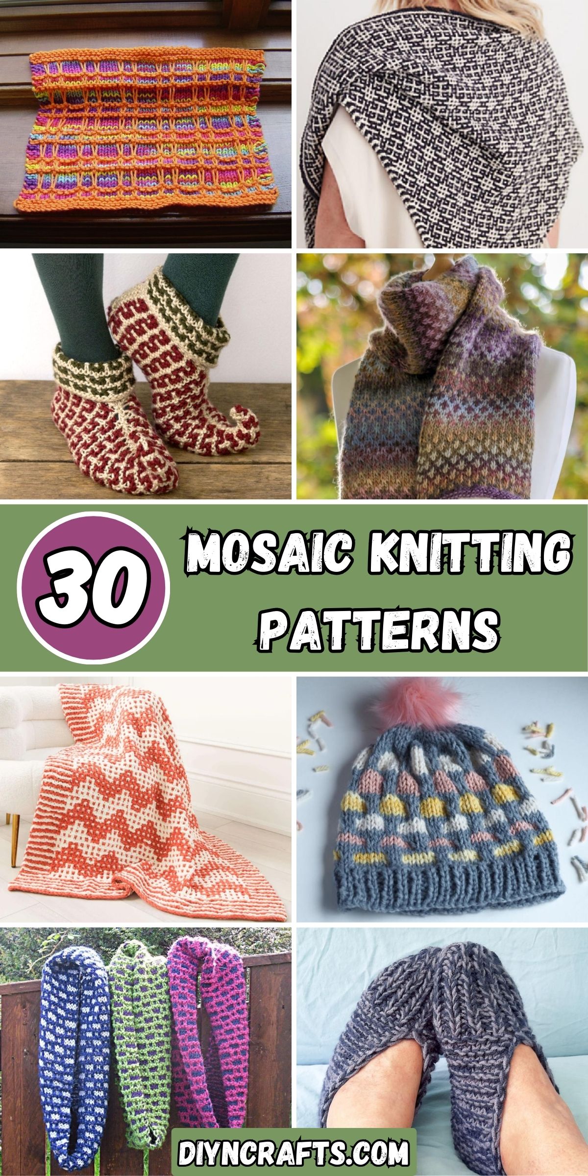 30 Mosaic Knitting Patterns collage.