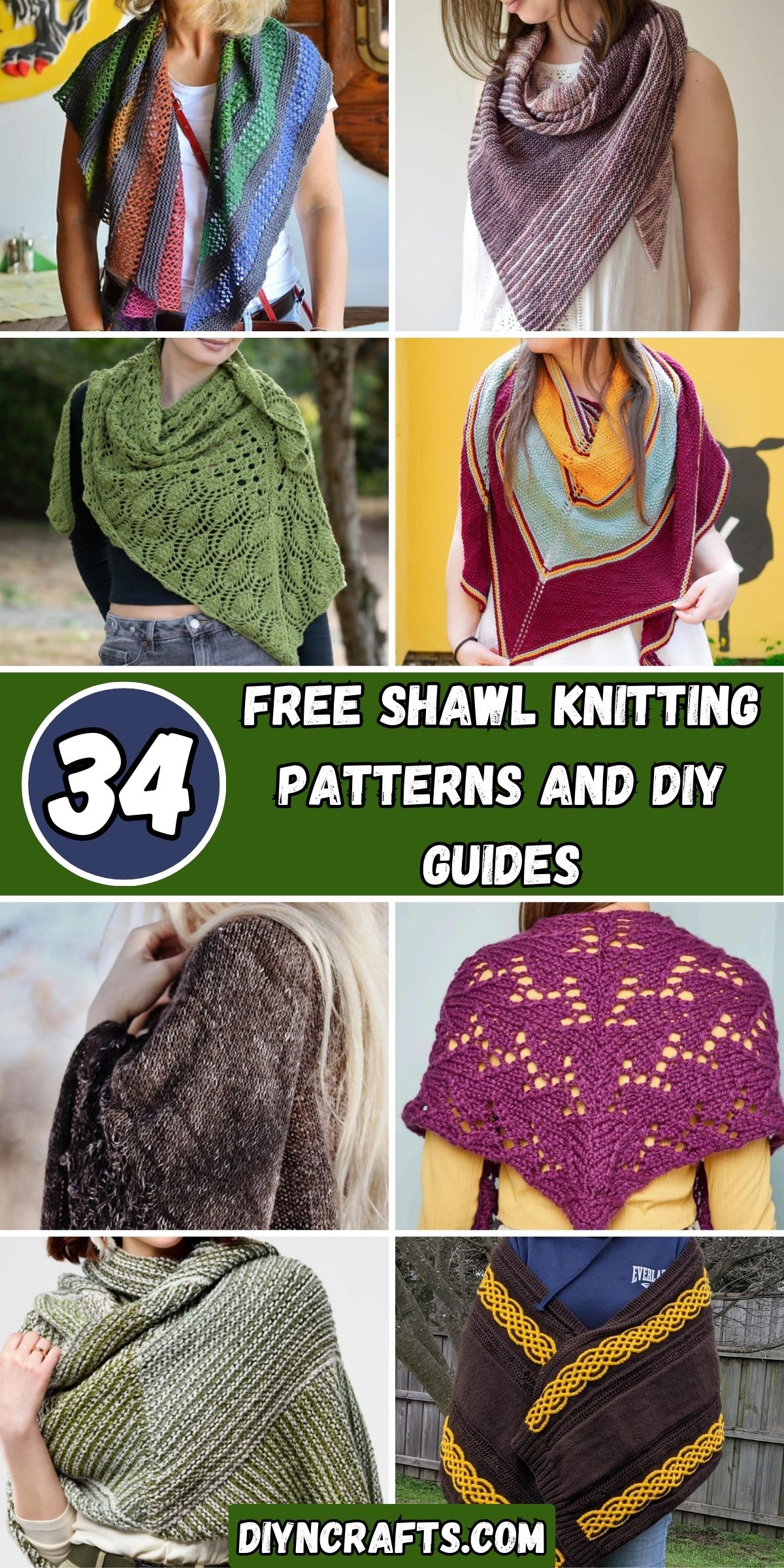 34 Free Shawl Knitting Patterns and DIY Guides collage.
