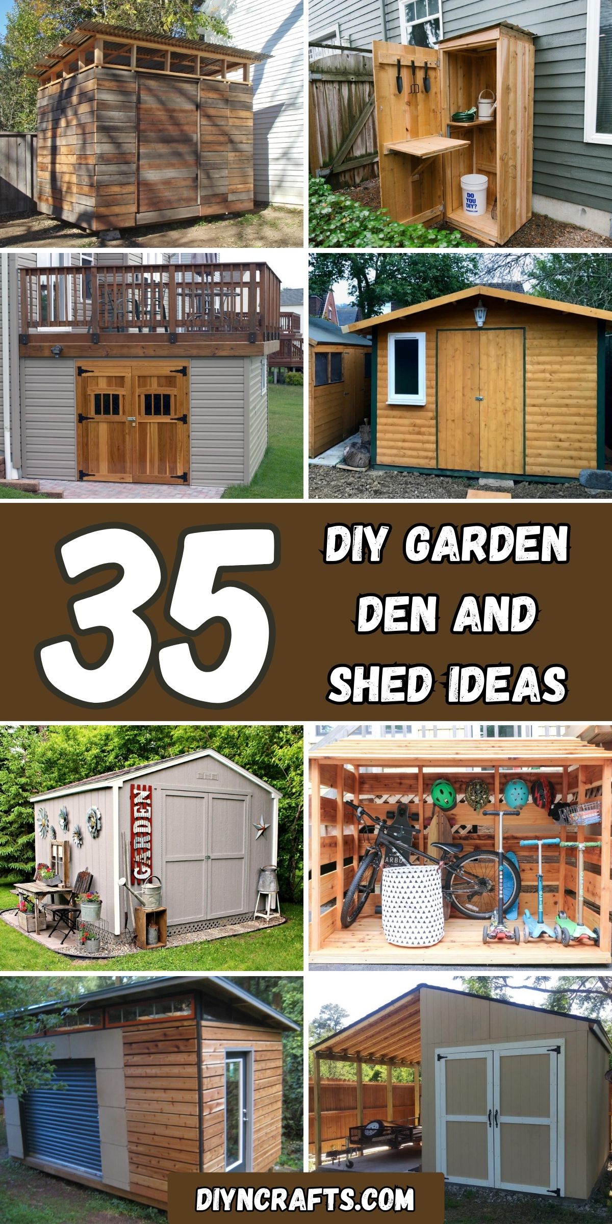 35 DIY Garden Den and Shed Ideas collage.