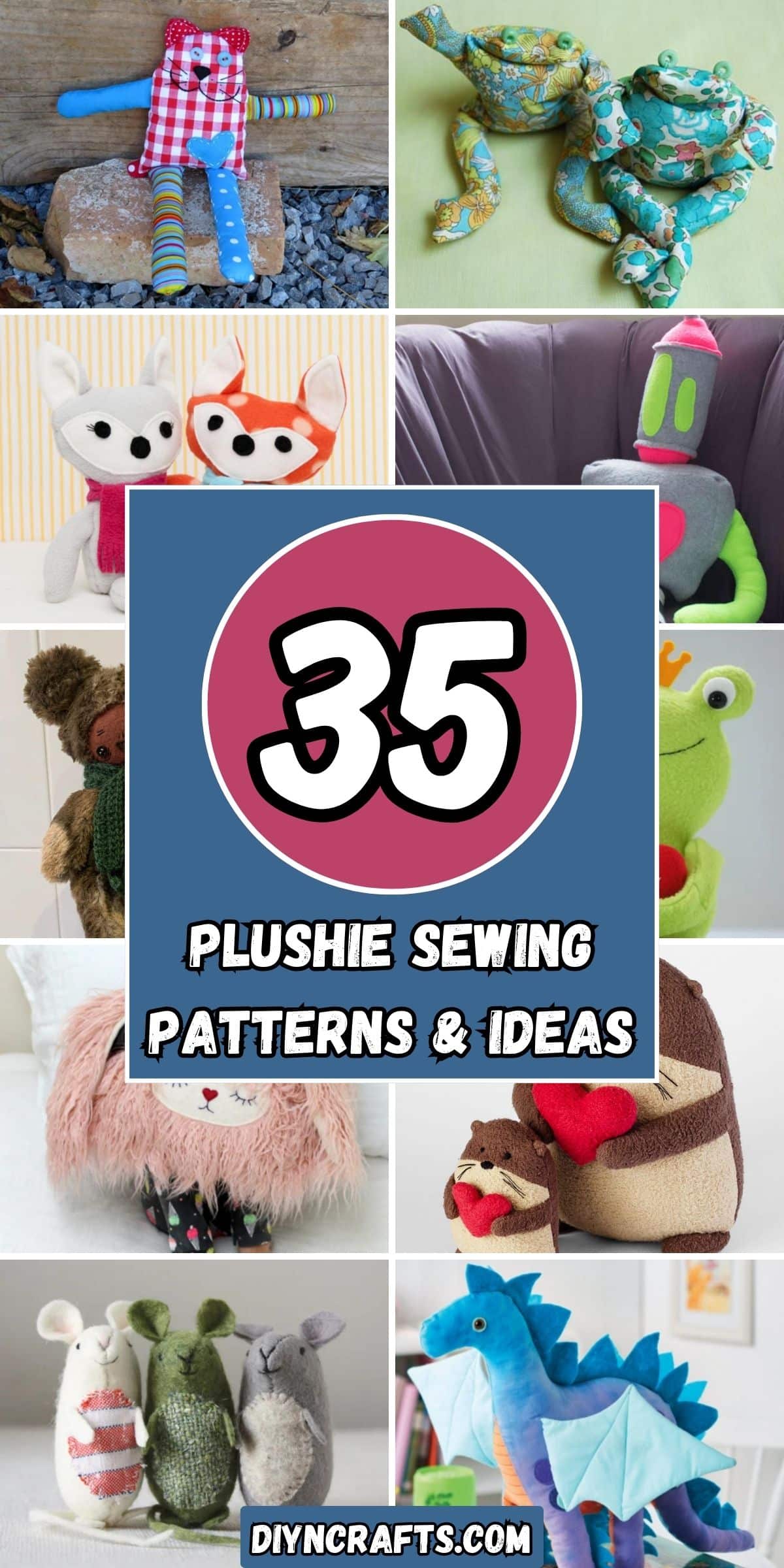 35 Plushie Sewing Patterns & Ideas collage.